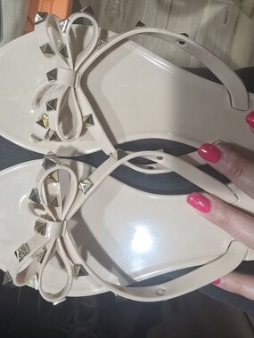 Women's Nude Bow Studded Jelly Sandals
